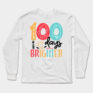 100 Days Brighter 100 days of School gift for Teacher Kids Long Sleeve T-Shirt